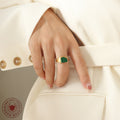 Open Adjustable Signet Rings With Green Striped Stone Inlay view 3
