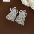 Clear Floral Crystal Drop and Chain Fringe Earrings view 7