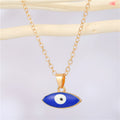 Gold Tone Pointed Oval Enamel Evil Eye Pendant Necklaces in Four Colors view 7