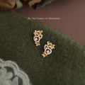 Gold Gourd Stud Earrings Pave Stones Floral Accents view 1