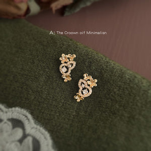 Gold Gourd Stud Earrings Pave Stones Floral Accents