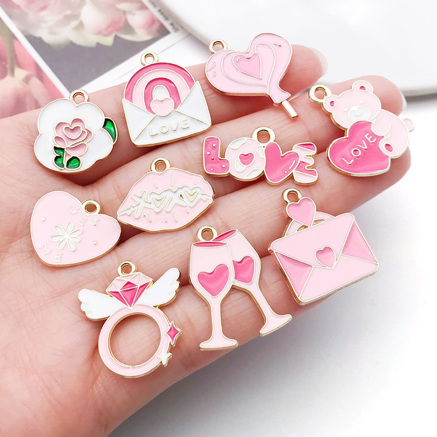 Enamel Zinc Alloy Heart Enamel Charm Pendants
