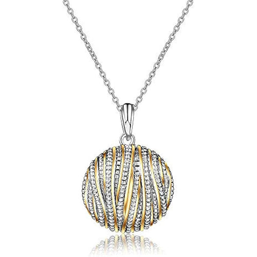 Alternate product view of silver and gold tone openwork sphere pendant necklace