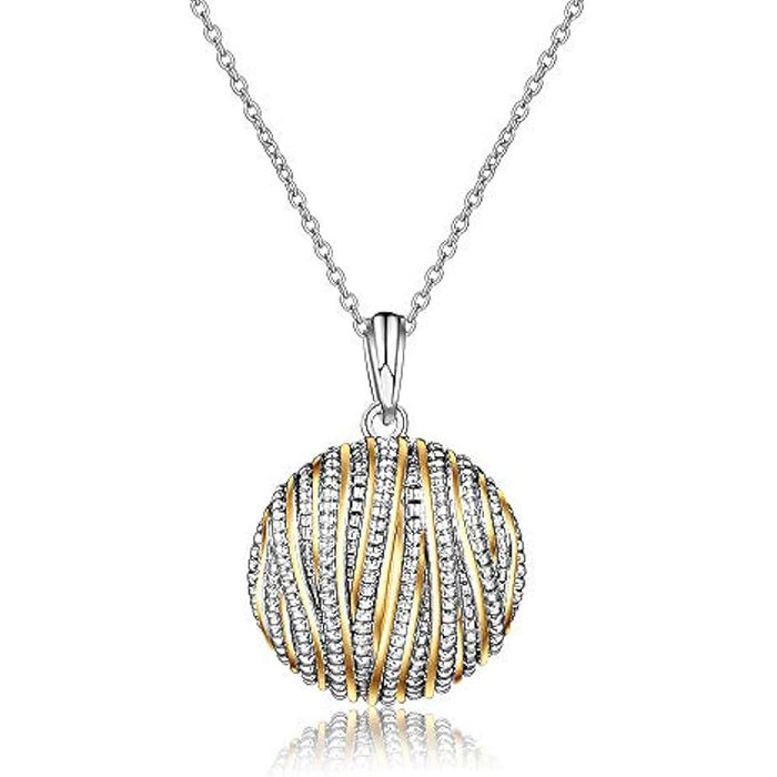 Silver and Gold Tone Openwork Sphere Pendant Necklace