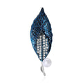 Crystal Leaf Brooch With Pearl Drop In Green And Blue view 2