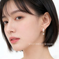 Gold Marquise Clear CZ Drop Earrings Round Dangle Pair view 2