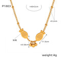 Gold Double Fish Charm Necklace With Three Bead Accents view 6