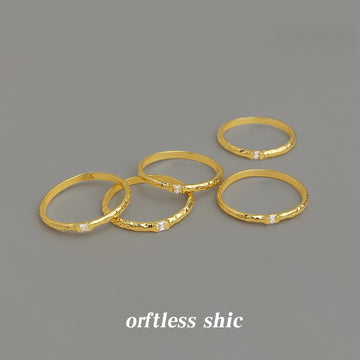 Gold Tone Slim Textured Band And Clear Square Stone Ring