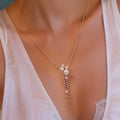 Faux Pearl and Crystal Linear Pendant Necklace with Crystal Accents view 2