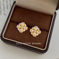 Gold Chinese Knot Clover Teardrop Zircon Stud Earrings view 6