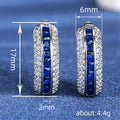 Deep Blue Baguette Triple-Row Hoop Earrings Silver Tone view 4