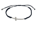 Black Braided Cord Adjustable Silver Bar Cross Bracelet view 5