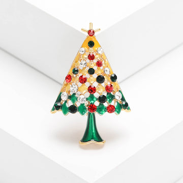 Jeweled Christmas Tree Brooch in Yellow Green and Red