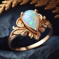 Champagne Gold Leaf Base Teardrop Faux Opal Accent Ring view 1