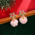 Snowflake Colorful Pom Pom Holiday Dangle Stud Earrings view 7
