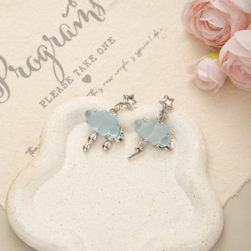 Blue Pink and White Cloud Bear and Butterfly Dangle Earrings