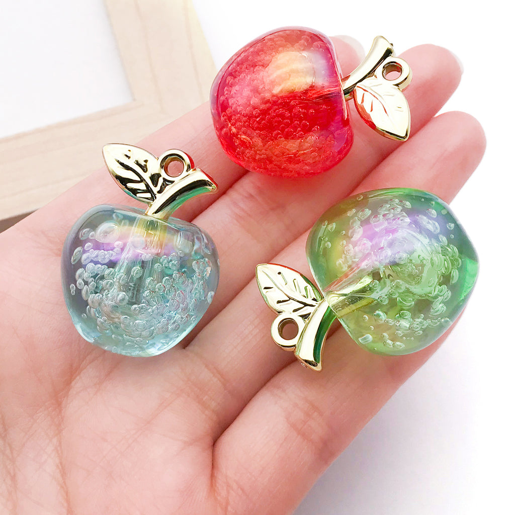 Iridescent Plated Transparent Acrylic 3D Apple Charm Pendant for Keychain Bag Jewelry Making