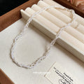 Three Layer Twisted Silver Chain White Pearl Necklace view 4