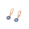 Gold Tone Blue Enamel Evil Eye Huggie Drop Earrings view 5