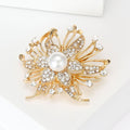 Pearl Center Starburst Flower Brooch in Gold or Silver Tone view 4