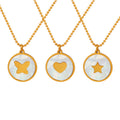 White Seashell Disc Pendant Necklace Heart Butterfly Star view 5