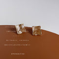 Gold Tone Translucent Coffee Brown Square Stud Earrings view 4