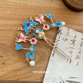 Enamel Butterfly Flower Pearl Double Prong Hairpin view 4