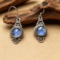 Milky White Round Cabochon Silver Tone Hook Earrings view 2