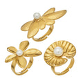 Oversized Pearl Center Flower Rings in Three Gold Tone Designs view 5