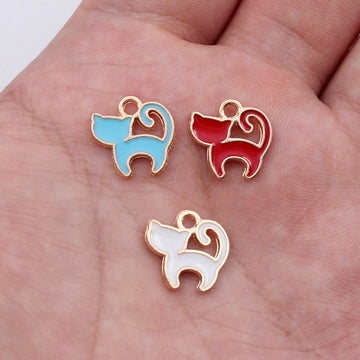 Gold Tone Enamel Cat Charms in Three Bright Colors