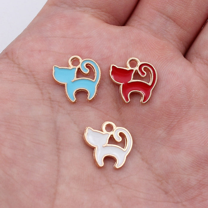 Gold Tone Enamel Cat Charms in Three Bright Colors