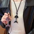 Brown Leather Fishbone Pendant Cord Necklace Silver Accent view 3
