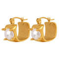 Square Hoop Earrings With White Pearl Gold Or Steel view 5