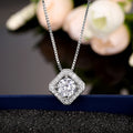 Silver Diamond-Shape Halo Clear CZ Pendant Necklace view 2