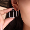Rectangle Hoop Earrings With Four Rhinestones Gold Silver view 4