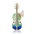 Enamel Violin Brooch with Butterfly Green and Orange view 5