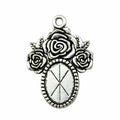 Rose Detail Oval Cabochon Pendant Settings in Two Finishes view 1