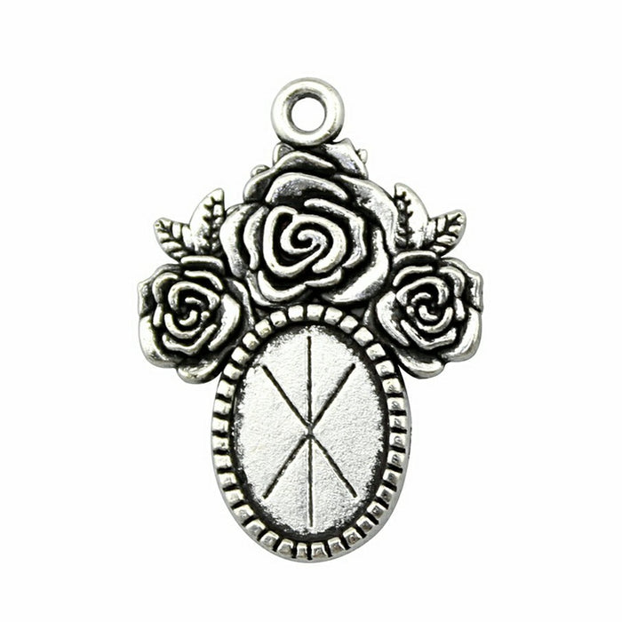Rose Detail Oval Cabochon Pendant Settings in Two Finishes