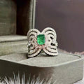 Silver Tone Green Center Openwork Wing Statement Finger Ring view 1