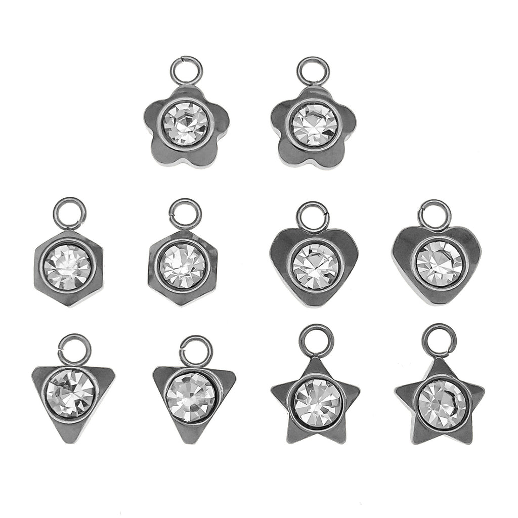 Stainless Steel Rhinestone Hexagon Triangle Charm Pendant for DIY Earrings Necklace