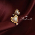 Gold Heart Pearl Stud Drop Earrings Small Pearl Base view 3