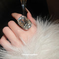 Silver Tone Oversized Clear Cushion Rectangle Crystal Statement Ring view 3