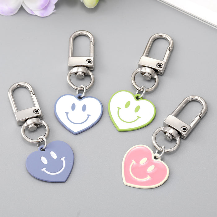 Colorful Heart Smiley Face Clip Keychains in Four Colors