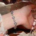 Ribbed Flower Zircon Link Bracelet Gold Silver 2 Colors view 3