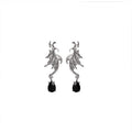 Silver Winged Bat and Black Teardrop Stud Earrings view 5