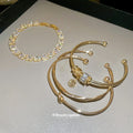 Gold Crystal Tennis and Triple Bangle Bracelet Set view 4