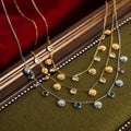 Shell Charm Necklace Clear Multicolor Stones Gold Steel view 2