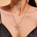 Bow Pendant Necklace Shell Beads Zircon Snake Chain Layers view 3