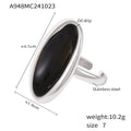 Oval Black Oil Drip Open Band Statement Rings Gold Silver Steel view 6