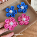 Woven Floral Stud Earrings With Pearl-Look Centers view 4